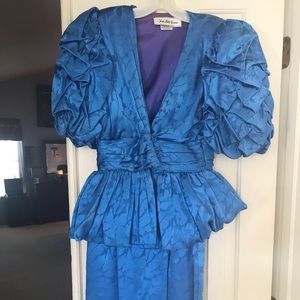 Royal blue silk skirt and jacket